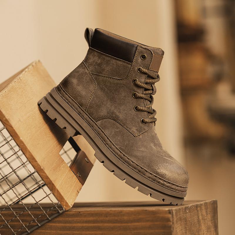 Fashion All-match Non-Slip Ankle Boots Male Lace-Up Men Boots Men's High Top Leather Shoes Winter Fashion Walking Boots Outdoor Sneakers