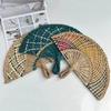 Hand-Woven Straw Fan Decorative Handmade Semicircular Woven Fan Summer Cooling Fan Handheld Fan Gift Home Decor