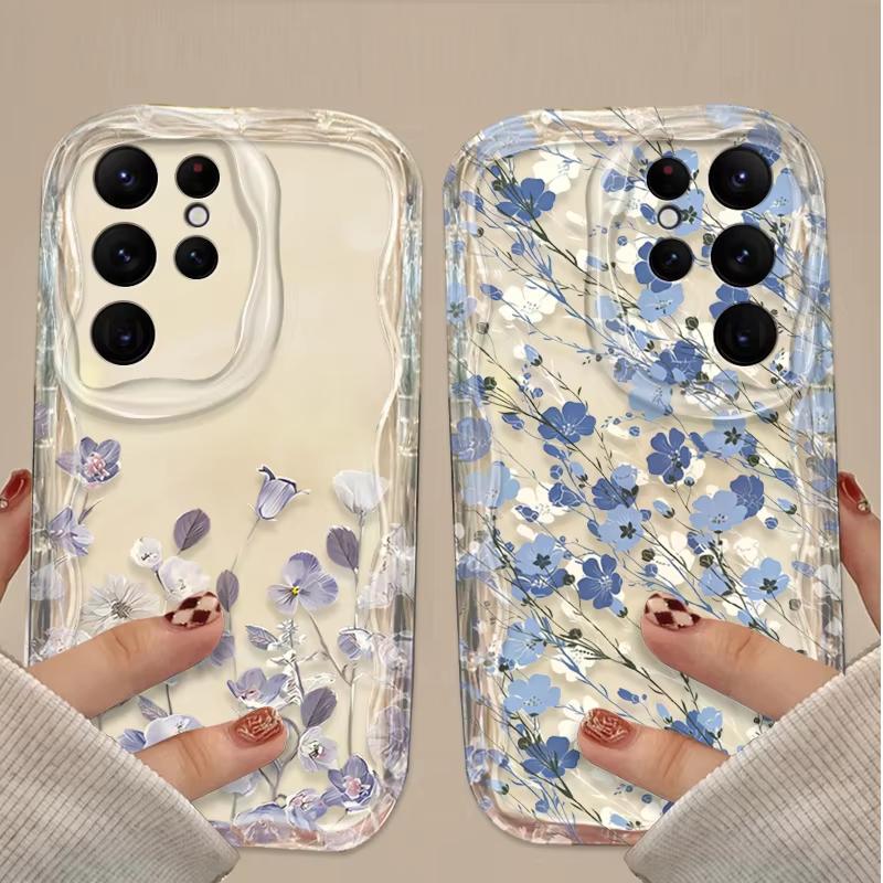 Роскошный Чехол с Цветочной Волной на Весь Экран Для Samsung Galaxy S25 S24 Ultra S23 S22 S21 S20 Plus FE A56 A16 A15 A34 A35 A55 A54