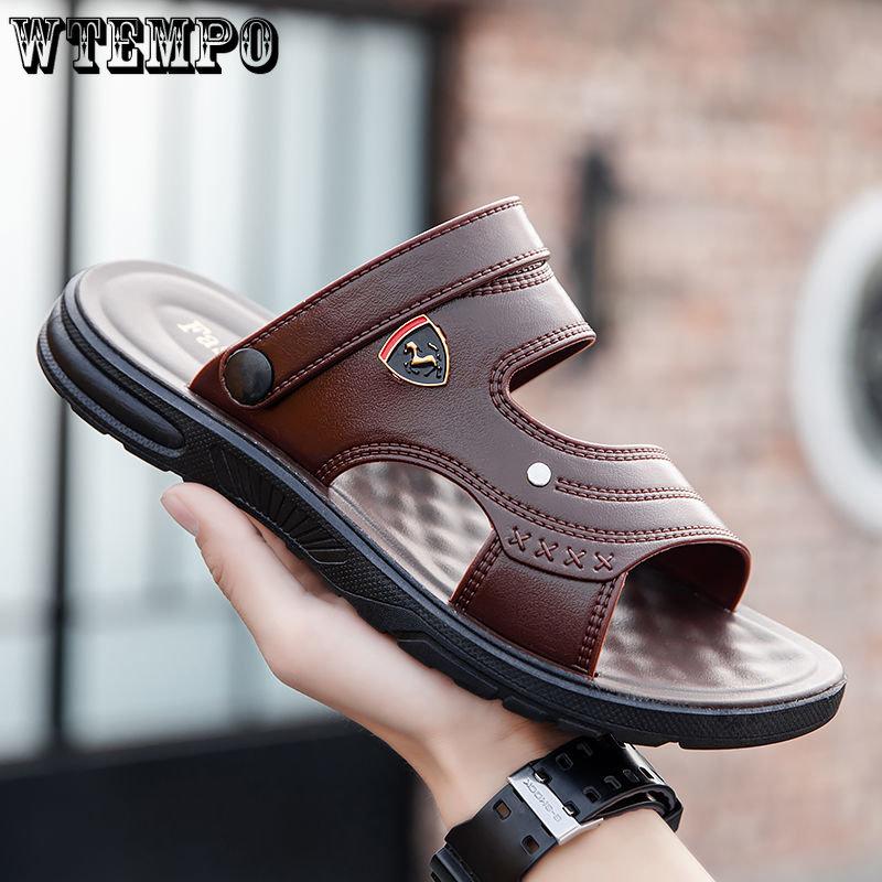WTEMPO Летние мужские сандалии на толстой подошве, шлепанцы с мягкой подошвой, домашние нескользящие тапочки, модные уличные шлепанцы, пляжная обувь