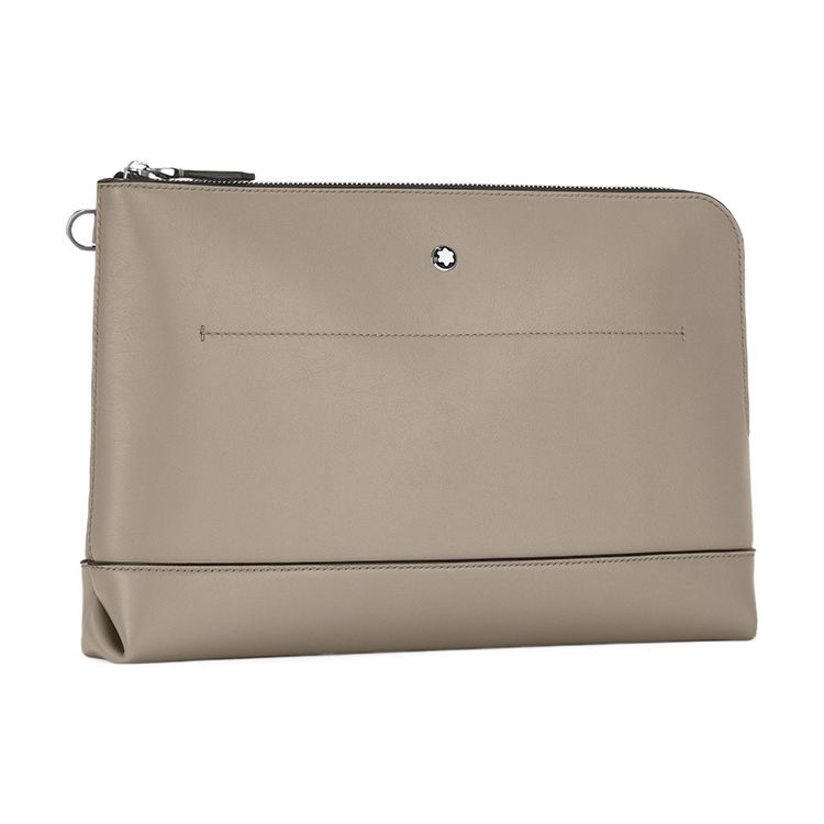 Montblanc Soft Leather Series Hexagonal White Star Zipper Closure Shoulder Crossbody Storage Clutch Men bags Earth-Gray 131240