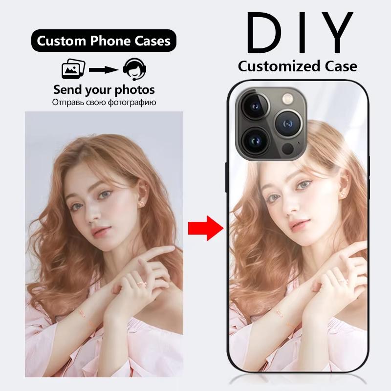 Модный Индивидуальный Стеклянный Чехол Для Телефона Для iPhone 16 15 7 6 5 XR XS X Plus Pro Max DIY Персонализированная Фотографическая Силиконовая Крышка Funda
