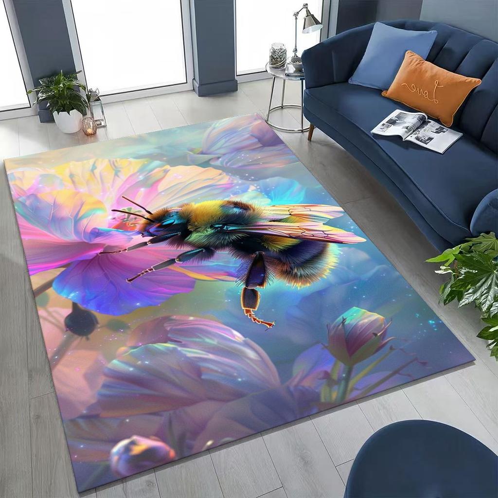 Cute Cartoon Bee HoneyBee Insect Art Rug for Bedroom Living Room Sofa Home Doormat Decor,Large Kids Play Non-slip Floor Mat