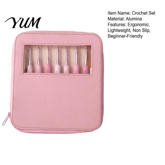 Knitting Needles for Yarn Pink Ergonomic Crochet Hooks Set, Kit with Soft Grip Handles, DIY Crafts Includes Scissors & Storage Case, Set Beginners
