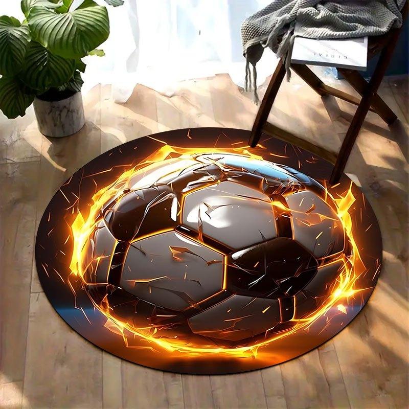 Fire Flame Football Theme Flannel-printed round floor mats are slip-resistant Suitable for living bedroom terrace garden carpets