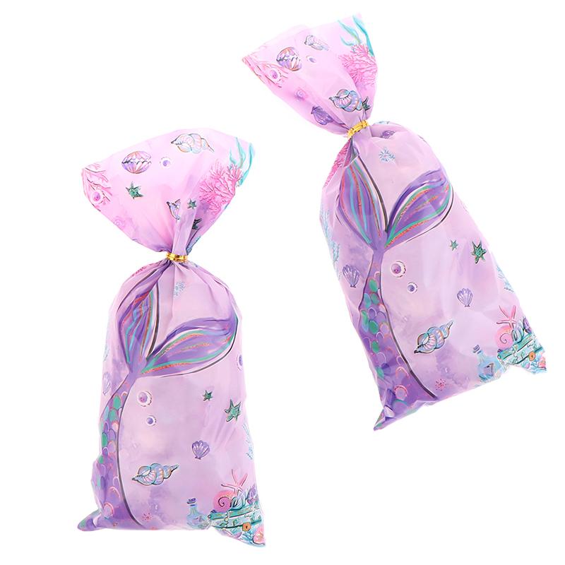 50Pcs Mermaid Party Candy Bags Biscuit Packing Bag Mermaid Birthday Gift Bag