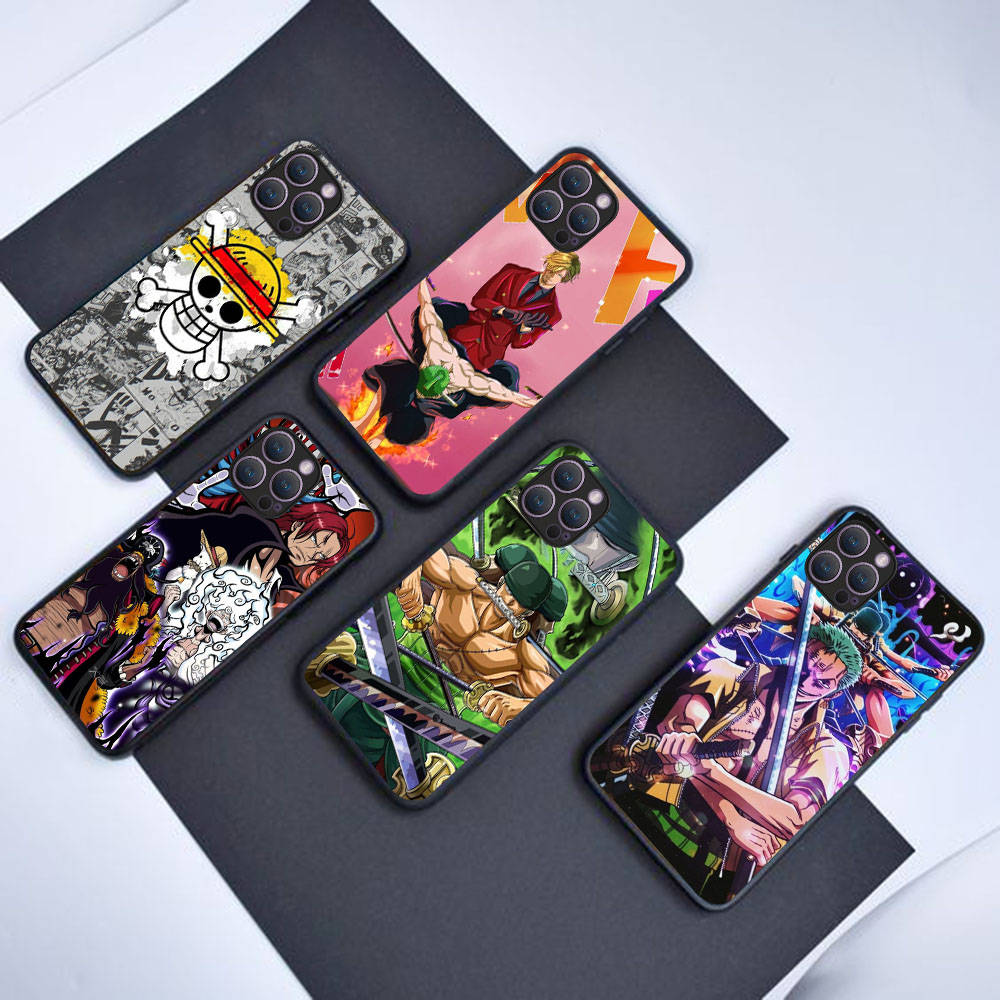 BW-2 Anime One Piece Soft Black Case for iPhone XR 14 15 11 12 13 6 7 8 X XS Pro Max Samsung S22 S23 S21 S24 FE Ultra S8 Plus