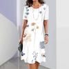 Dress Fashion Woman Summer White Printing O Neck Short Sleeve Sundresses Casual Vestidos Loose Maxi Dress Elegant For Ladies