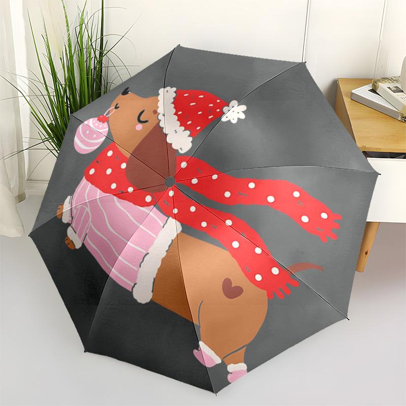 1pc Christmas Dog Automatic Folding Umbrella, 8-Rib Durable Iron Frame, Compact Travel Umbrella for Women & Men 011