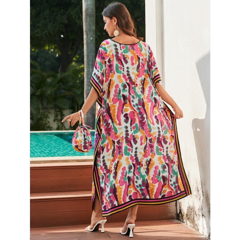 Женская мода лето весна леопардовый принт рукава 1/2 V-образный вырез свободная талия повседневные платья