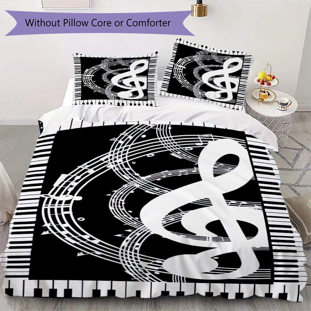 1PC Musical symbols Bedding Quilt Set Quilt Cover Pillowcase Home Decoration Birthday Gift (1 * duvet cover + 2 * pillowcase, without core)A19