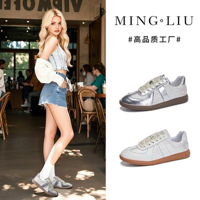 Кожаные немецкие кроссовки женские 2025 новые летние дышащие сетчатые белые туфли в национальном стиле женские на плоской подошве универсальные повседневные женские туфли