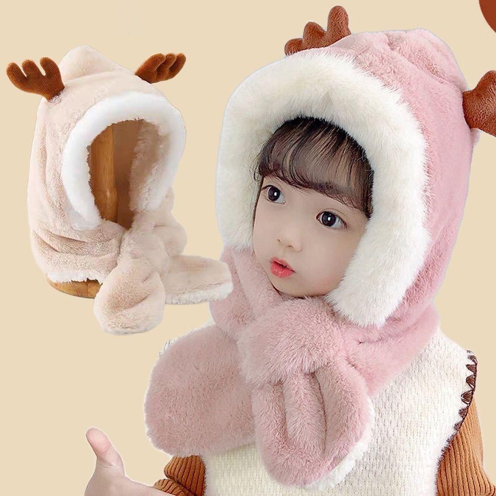 Толстая теплая цельная шапка-бини, шапка с мехом, закрывающая шею и уши, милый детский капюшон-шарф, зимняя