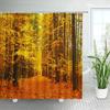 Autumn Forest Landscape Shower Curtain Maple Trees Road Plants Fallen Leaves Rural Scenery Wall Hanging Bathroom Decor Curtain