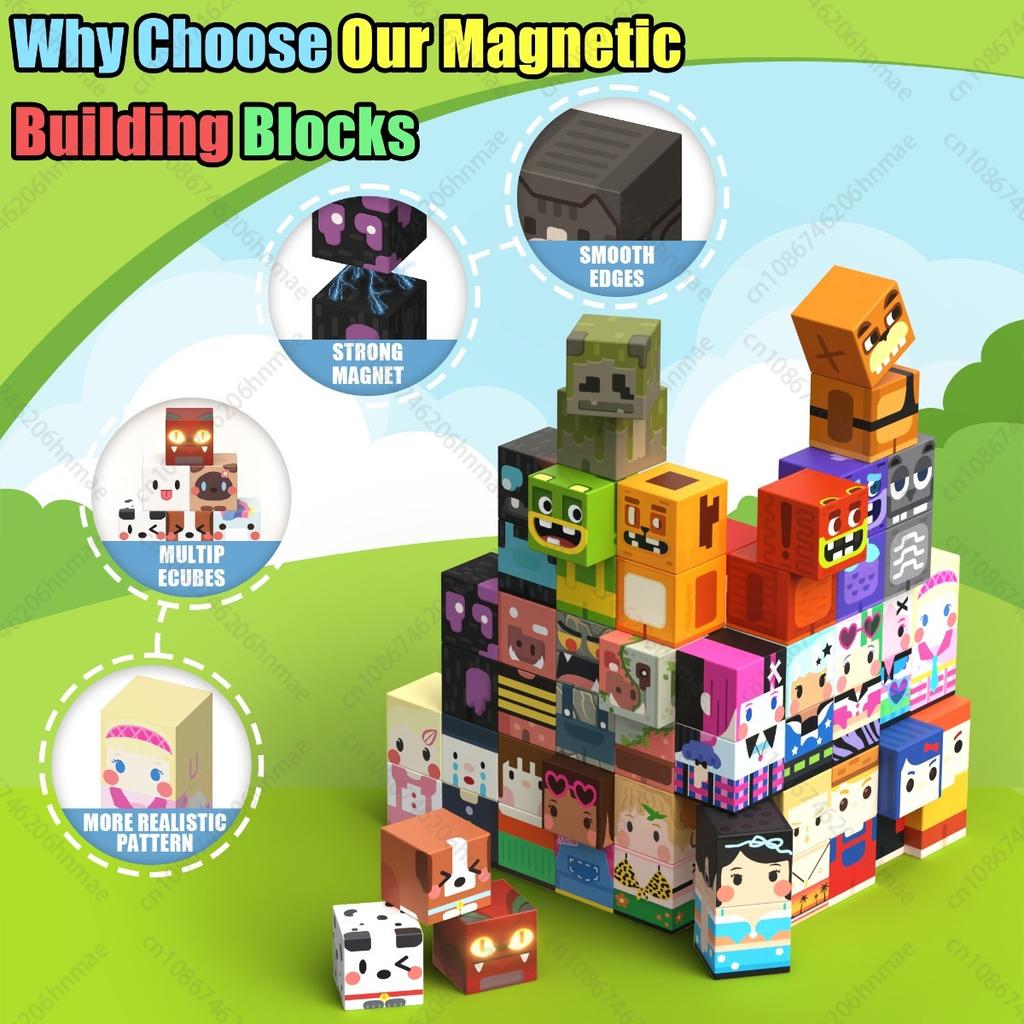 Magnetic Building Blocks Mine World Character People Animal Brick Cube Stem Educational Family Toy Gift For Boys Girls Children