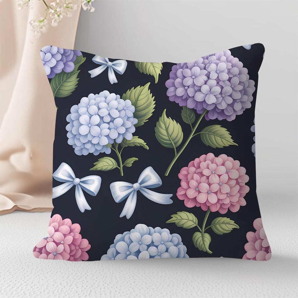 2 Pack Navy Blue Pink Purple Hydrangea Pillow Covers Double Sided Print Bow Floral Cushion Cases Home Decor For Sofa Bedroom