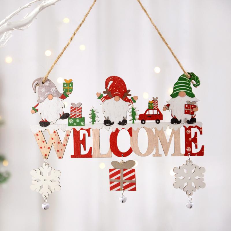 Christmas Tree Decorations Dwarf Santa Claus Wooden Door Hanging Decoration Santa Claus Snowman Door Pendant Cartoon Decoration