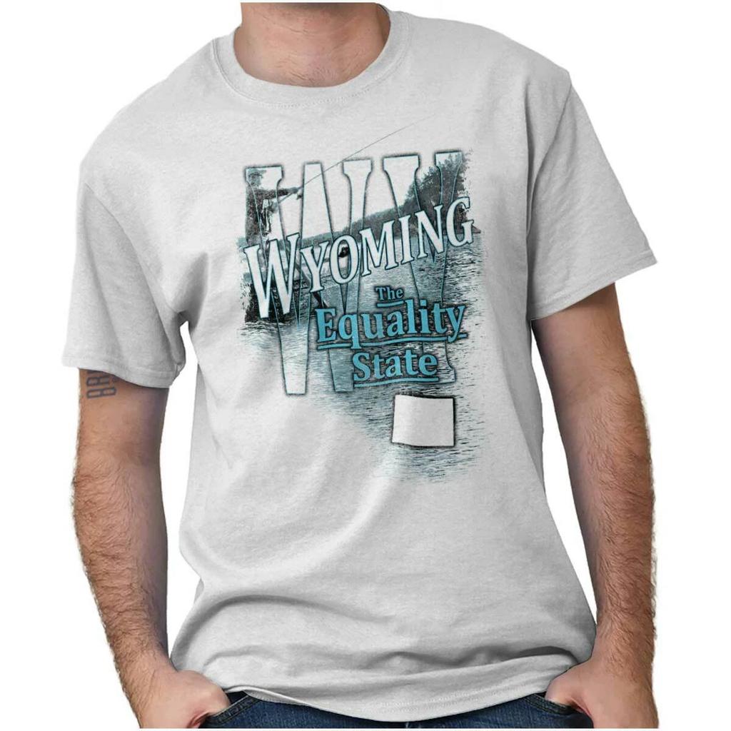 Wyoming Fishing Lake Souvenir Travel WY Gift Adult Short Sleeve Crewneck Tee