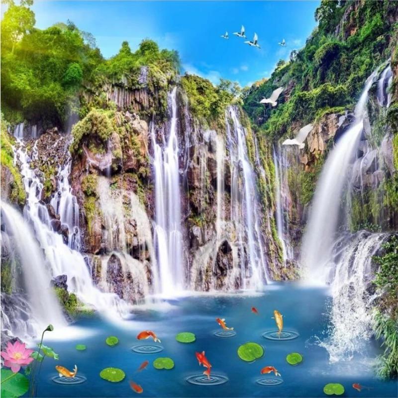 Обои 3d Mural Пейзаж Водопад Деревянный Мост Пейзаж Фон Стена Декоративная Живопись 3d Обои