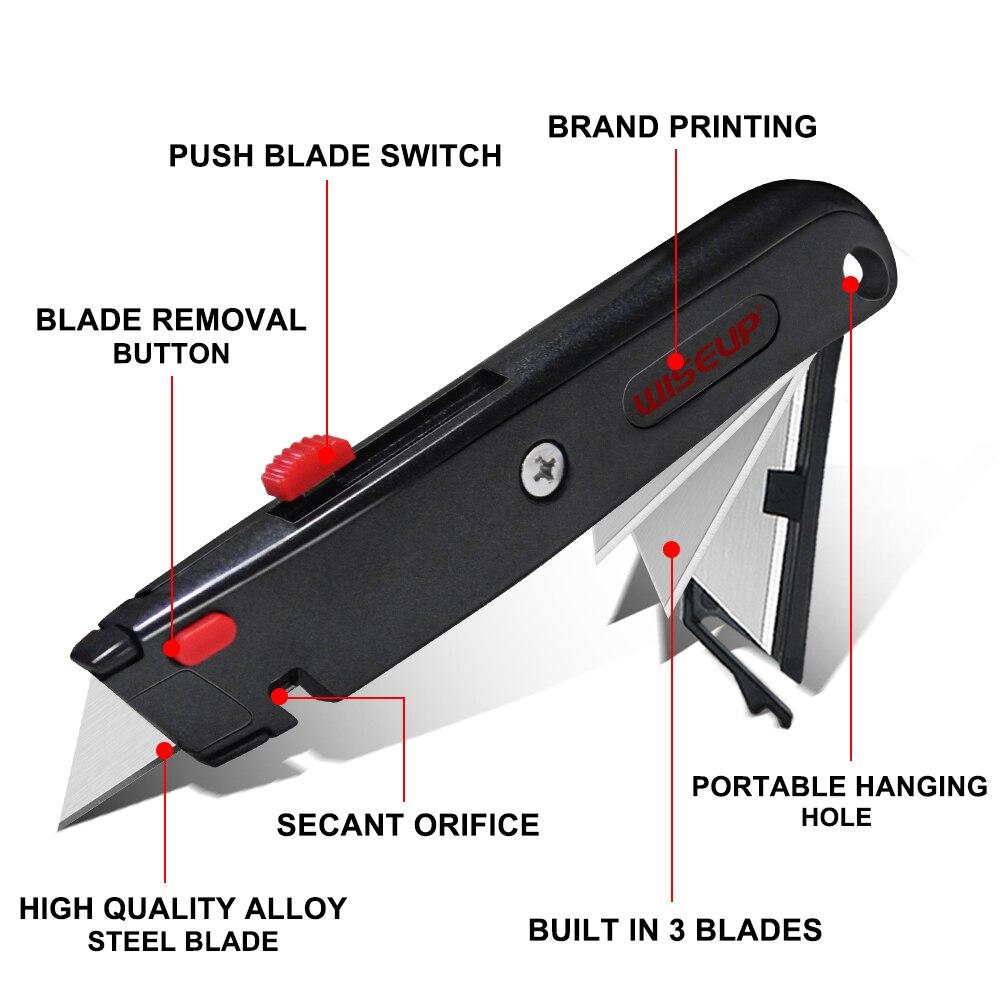 WISEUP Выдвижной универсальный нож Металлический сверхмощный нож для коробок Многопозиционный универсальный нож с 3 шт. дополнительными лезвиями Домашние ручные инструменты