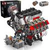 Mould King 10130 MOC Technic F488 (V8) 8-Cylinder Inline Gasoline Engine Block Kit, 3.9 Liter Double Turbo V8 Engine, Technology Building Kit with