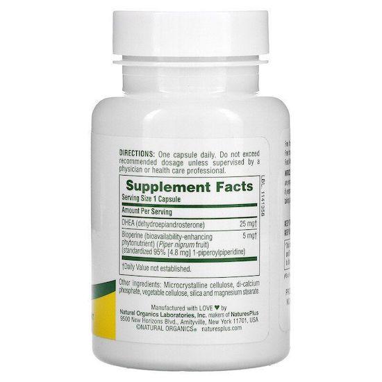 Nature's Plus- DHEA-25 With Bioperine, 60 Veggie Caps