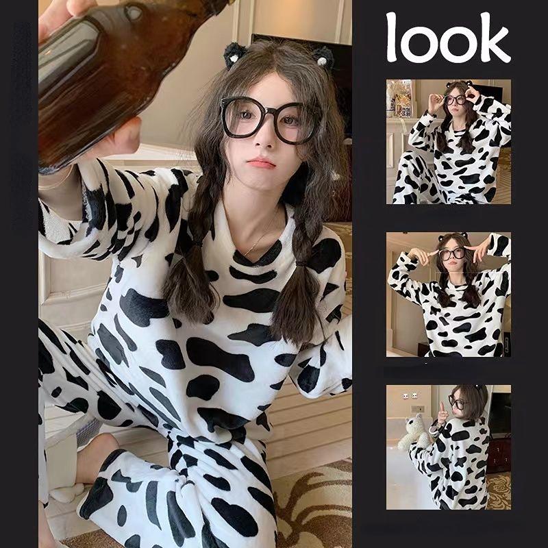 Фланелевые пижамы с медведем, женские корейские милые бархатные пижамы для девочек, бархатные зимние теплые брючные костюмы с длинными рукавами для домашнего обслуживания