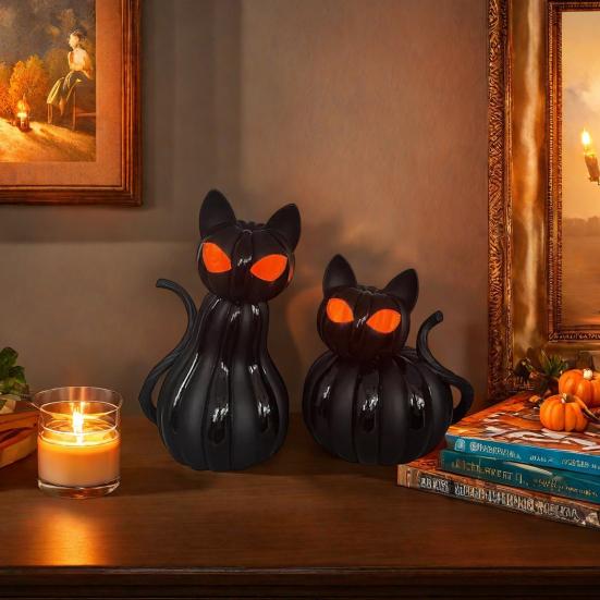 Фигурка черного кота Хэллоуин настольное украшение смола статуэтка кота