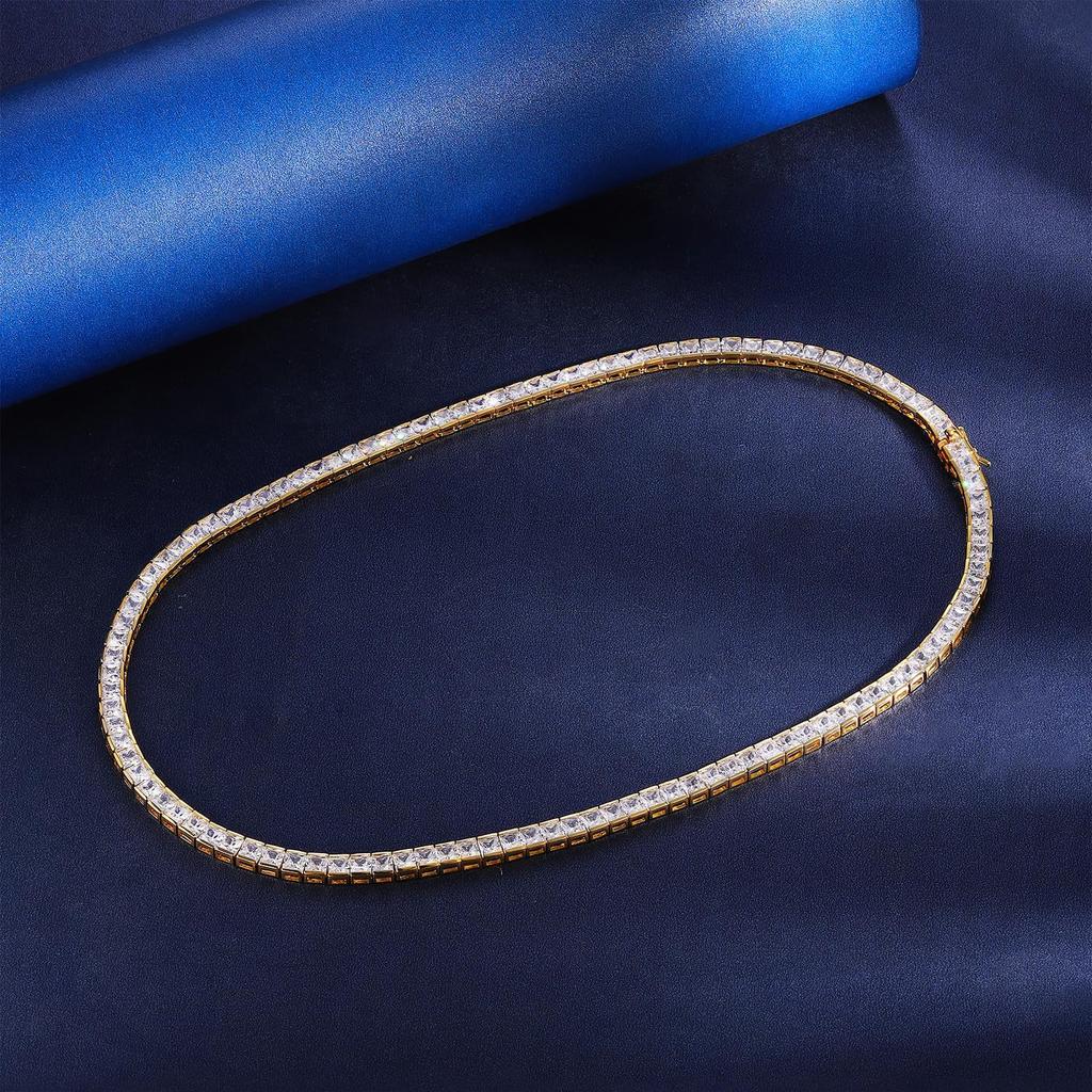 Men's New Copper Zircon Tennis Chain - 4mm*4mm Square Links Unisex Hip Hop Necklace