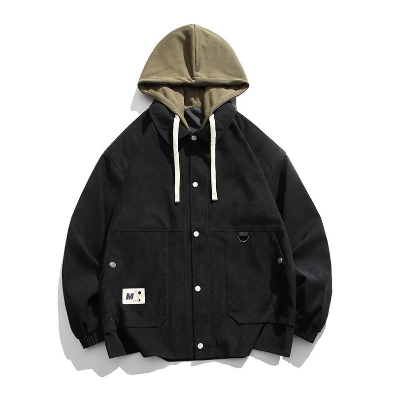 Fake Two Мужская осенне-зимняя контрастная куртка Tooling, куртка для активного отдыха, повседневная свободная контрастная куртка с капюшоном