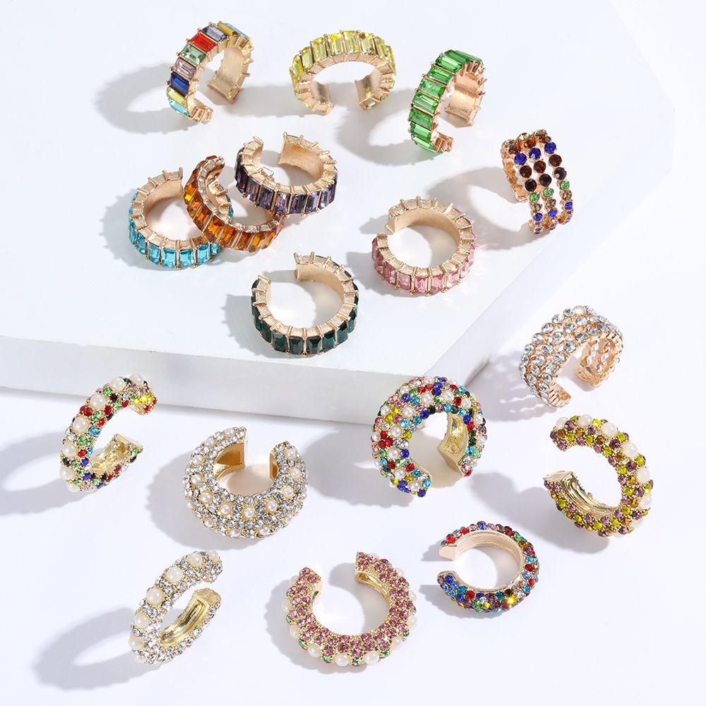 Rhinestone Dangle No Piercing Earrings CZ Cuff Earrings Statement C-shaped Cubic Zirconia Ear Cuff