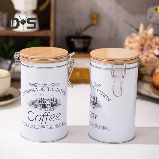 3Pcs Coffee Sugar Canisters Set Large Capacity Easy To Clean Multipurpose Metal Tea Coffee Sugar Jars with Airtight Sealed Bamboo Lid