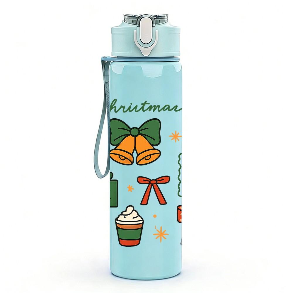 1PC Christmas Gift Box 750ml Color Plastic Sports Water Bottle Leakproof Flip Straw Lid Suitable for Sports Office Home Use