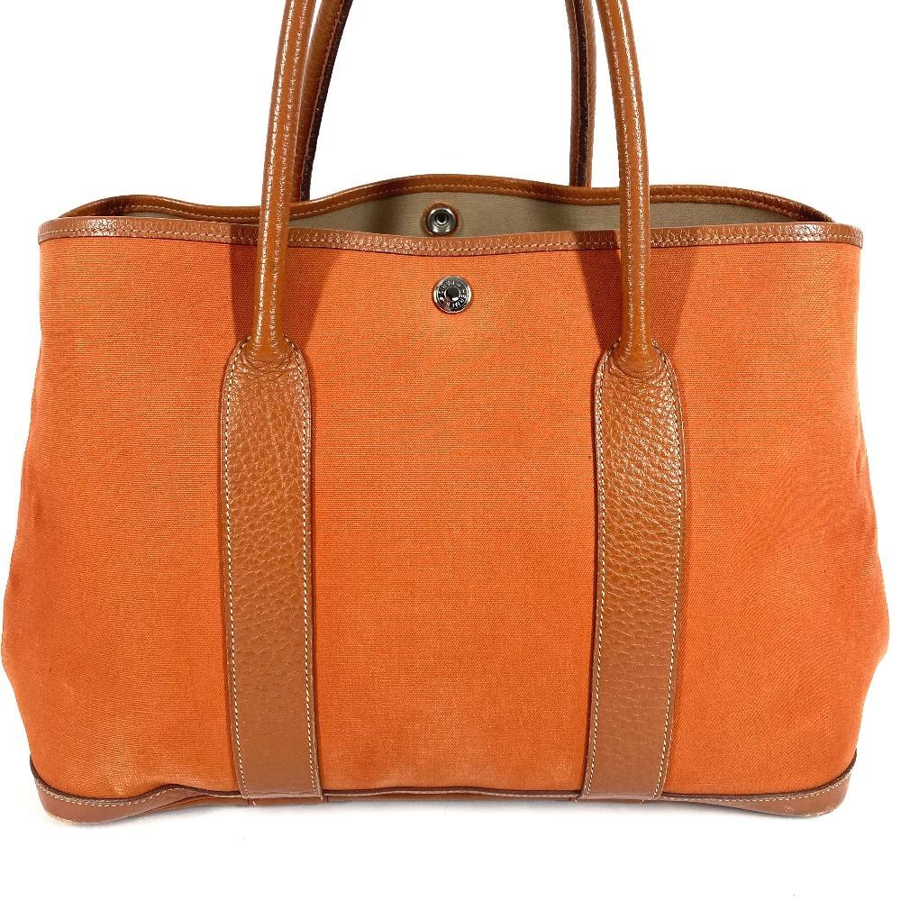 HERMES Garden Party 36 PM Hand Bag Shoulder Bag Tote Bag Leather/Canvas Orange