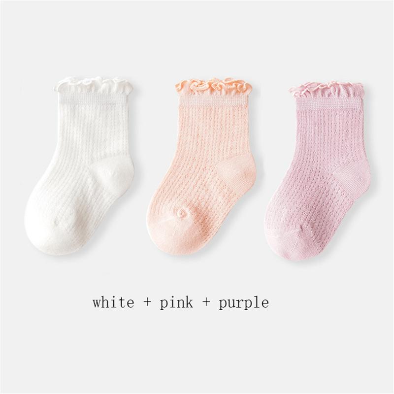 3 пары/лот Летние детские сетчатые тонкие носки однотонные мягкие хлопковые носки для новорожденных носки с рюшами для маленьких девочек милые дышащие носки