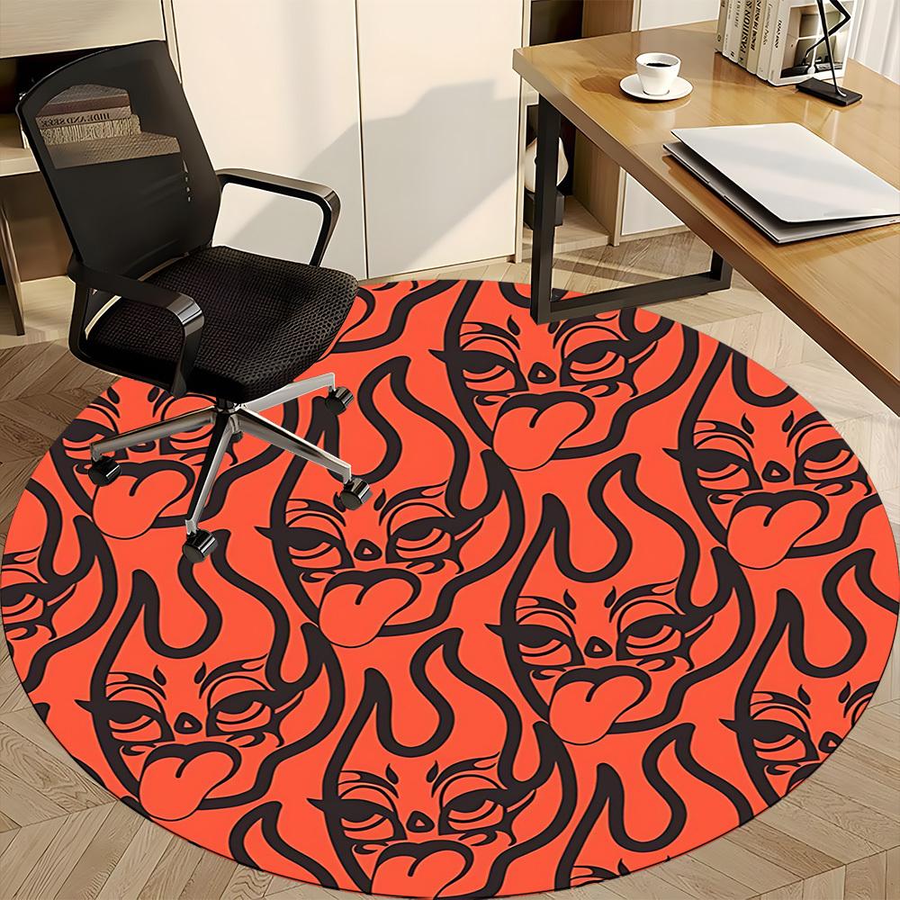 1pc Devil Faces Office Round Area Rug, Mat Suitable For Office, Under Office Chairs Bedroom Living Room Home Decor, Room Deco