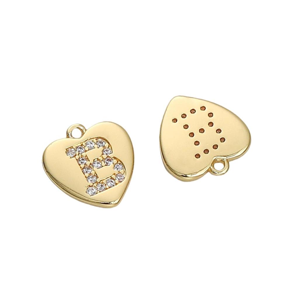 Copper Zirconium Inlaid Heart 26 Letter Pendant For DIY Jewelry Making Craft Accessories