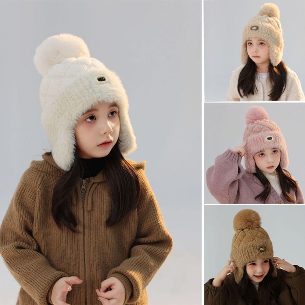 Плюшевая детская шапка-бини с защитой ушей и ушными клапанами, шапка-боннет, модная зимняя вязаная шапка