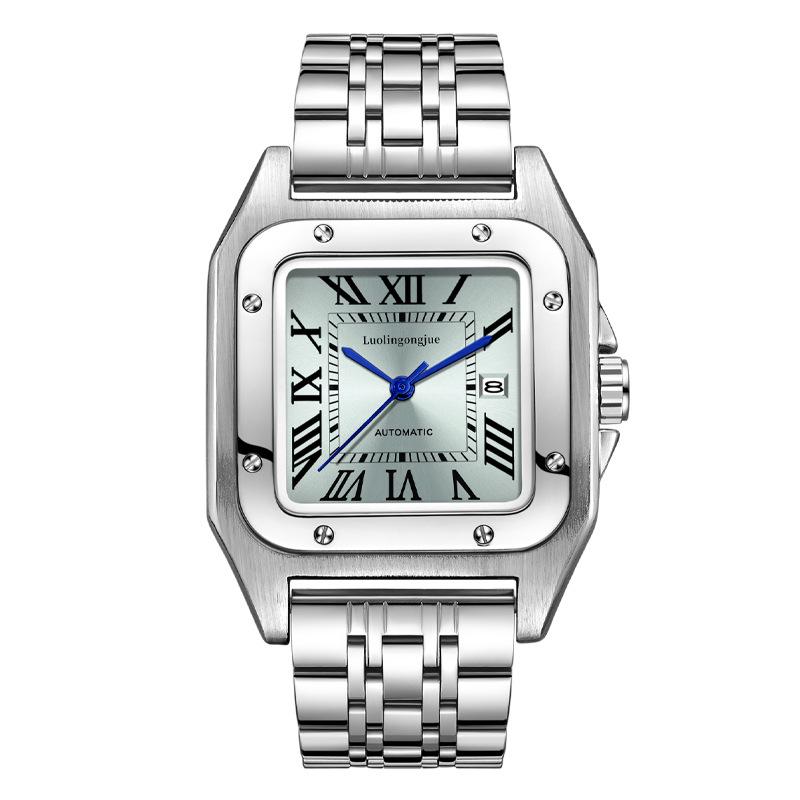 Мужские автоматические водонепроницаемые механические часы Santos с большим циферблатом и дизайном в виде полых полос