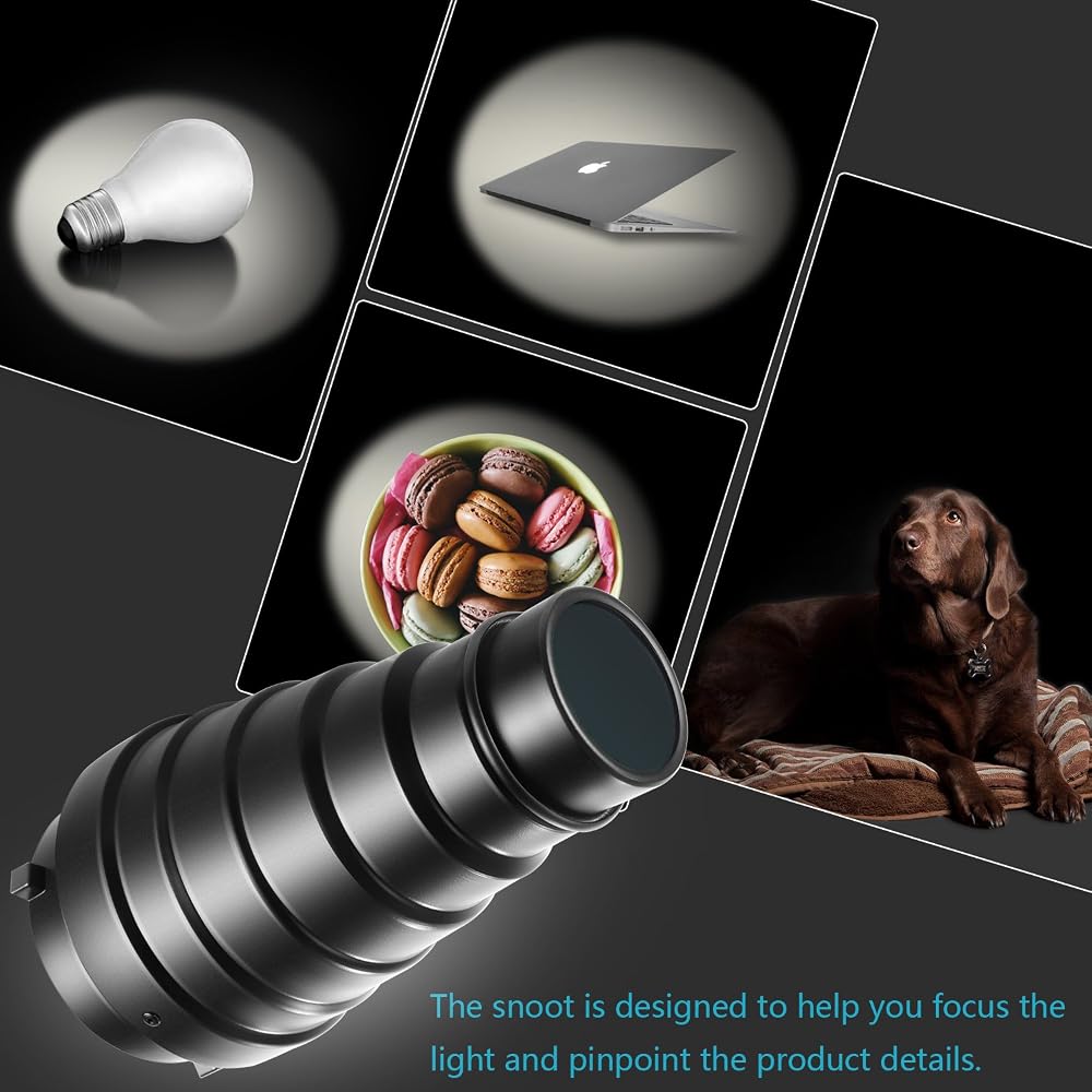 Neewer Conical Snoot Kit, Medium Size, Aluminum Alloy, with Honeycomb Grid and 5 Color Gel Filters, Compatible with Bowens Mount Studio Strobe Monolig