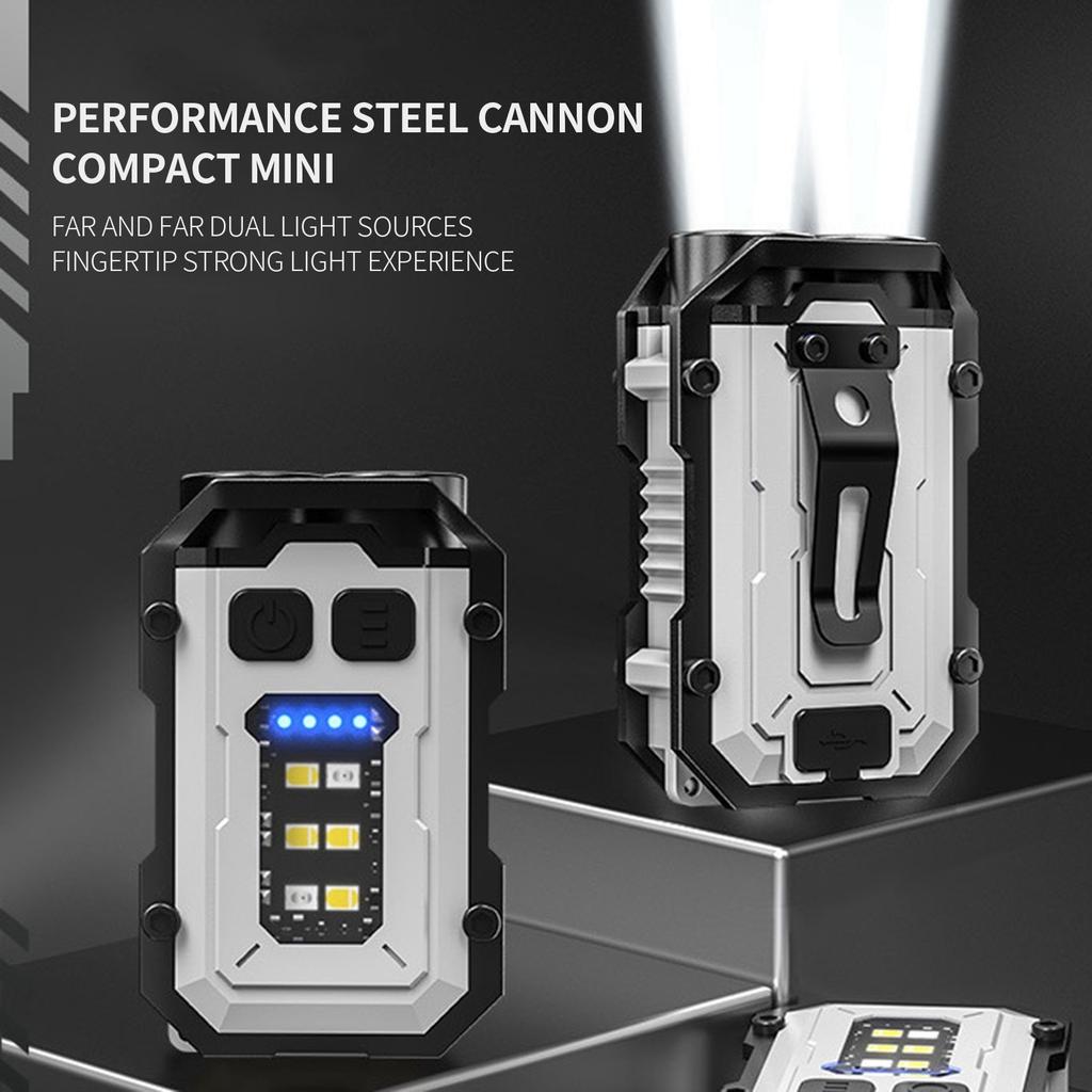 LED Low-power Flashlight With Red And Blue Flashing Lights, 8-mode USB Rechargeable Keychain Flashlight, Portable Camping And Hiking Flashlight