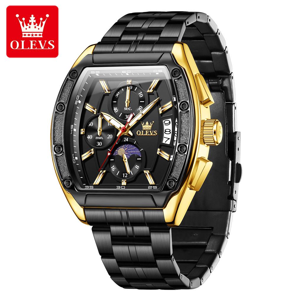 Men Watch Luxury Chronograph Quartz Watch Leather Waterproof Luminous Date Moon Phase Watches for Man Reloj