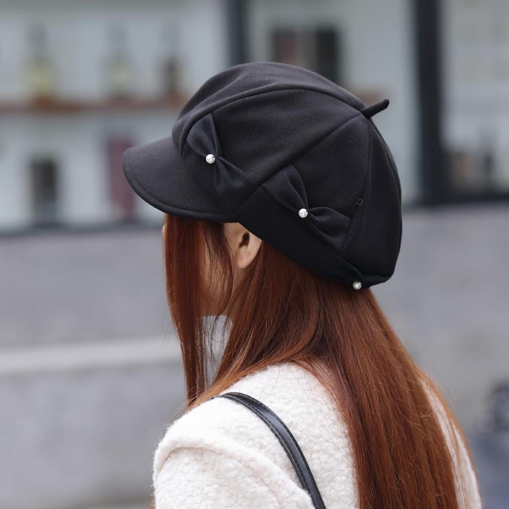 Hunting UV Slimming Stylish [Qzkouma] Casquette, Autumn/Winter Hat, Women's Cap, Warm, Windproof, Protection, Effect, ZUHB-810 (Black)