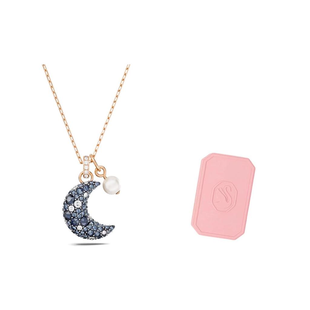 Swarovski Ожерелье с подвеской в форме луны Luna для женщин, розовое золото, синий 5671585