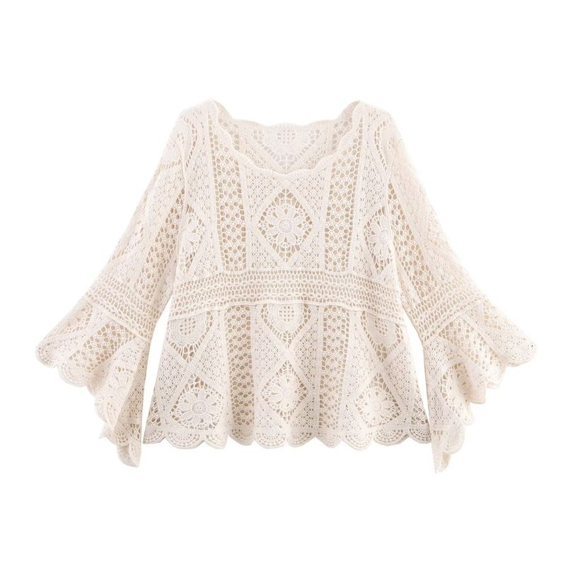Kaslead New Arrival Women's Clothing Fashion Style Fashion Round Neck Crocheted Tops Skirt Suit