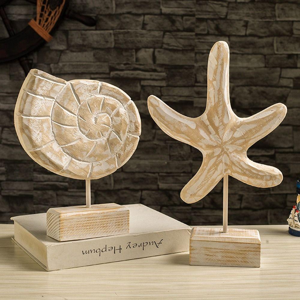 Starfish Sea Wood Sculptures Conch Wood Carving Marine Crafts Bedroom
