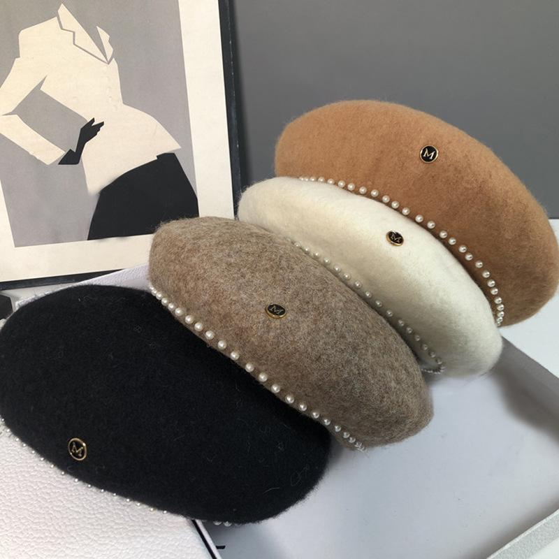 Британский шерстяной фетр Корейский бисер Ретро берет для женщин - Осень/Зима Социальный тренд художника