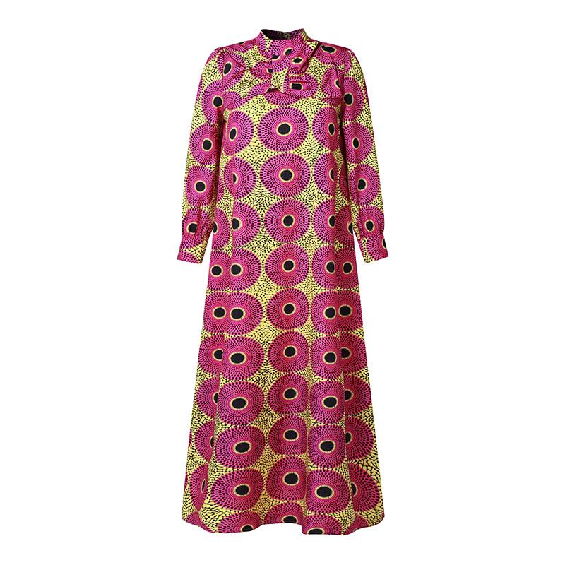 Женское повседневное свободное платье больших размеров с воротником-стойкой и длинными рукавами с принтом