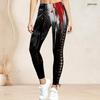 Women Plus Size High Waist Abstract Printed Leggings Side Eyelet Lace Up Full Length Fitted Pants