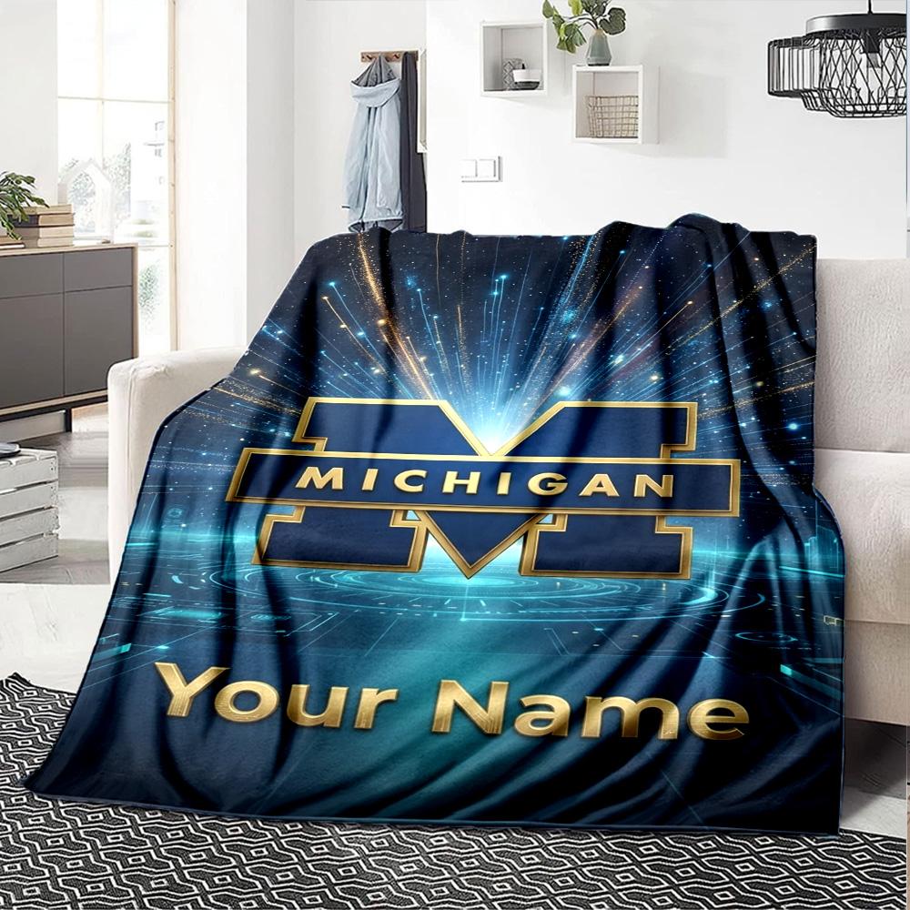 Name Custom Michigan Print Flannel Blanket High Quality Warm Comfortable Cover for All Seasons Perfect for Gifts Home Decor